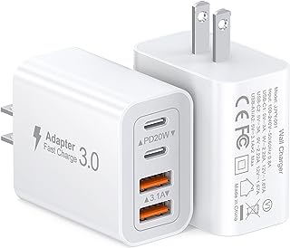 40W USB C Charger Cube, 2-Pack Wall Plug Fast Charging Block, 4-Port PD+QC Power Adapter Multiport Brick Type C Box for iPhone 15/14/13/12/11/Pro Max/XS/XR/8/7, Tablets, Cellphones