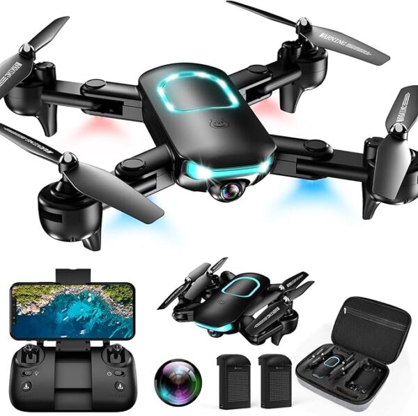 Drone with Camera 1080P for Beginners, 𝟮𝟬𝟮𝟱 𝗡𝗘𝗪 Foldable Drone with Upgrade Altitude Hold, Gestures Selfie, Waypoint Fly, Headless Mode, 3D Flip, One Key Start, 3 Speed Mode, Circle Fly, 2 Batteries