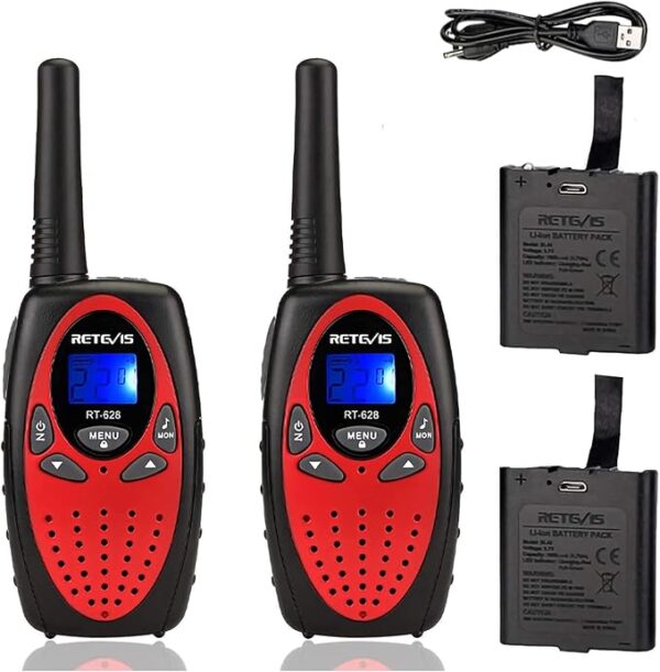 Retevis RT628 Walkie Talkies for Kids Rechargeable,Long Range 2 Way Radio 22 CH Backlit LCD Screen VOX,Toys Gifts for 5-14 Years Old Boys Girls,Indoor Outdoor Adventure(Red, 2 Pack)